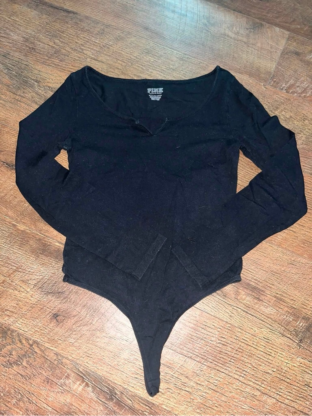 PINK Victoria's Secret Black Long-Sleeve Scoop-Neck Bodysuit